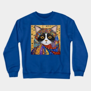 Gustav Klimt Tuxedo Cat with Colorful Scarf Crewneck Sweatshirt